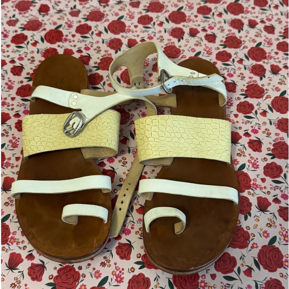 Rag & Bone Women White Yellow Croc‎ Embossed Leather Gladiator Sandals  39.5 d3